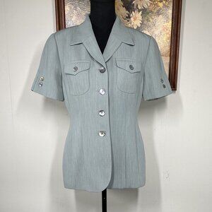 Vintage Kasper ASL PETITE Blazer Top Women's 4P Ice Blue Office Career VTG